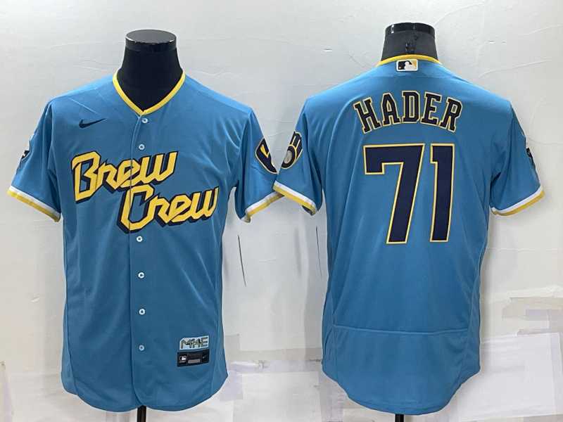 Milwaukee Brewers #71 Josh Hader Blue 2022 City Connect Flexbase Stitched Jersey,We sell and wholesale Milwaukee Brewers #71 Josh Hader Blue 2022 City Connect Flexbase Stitched Jersey on line form chian!